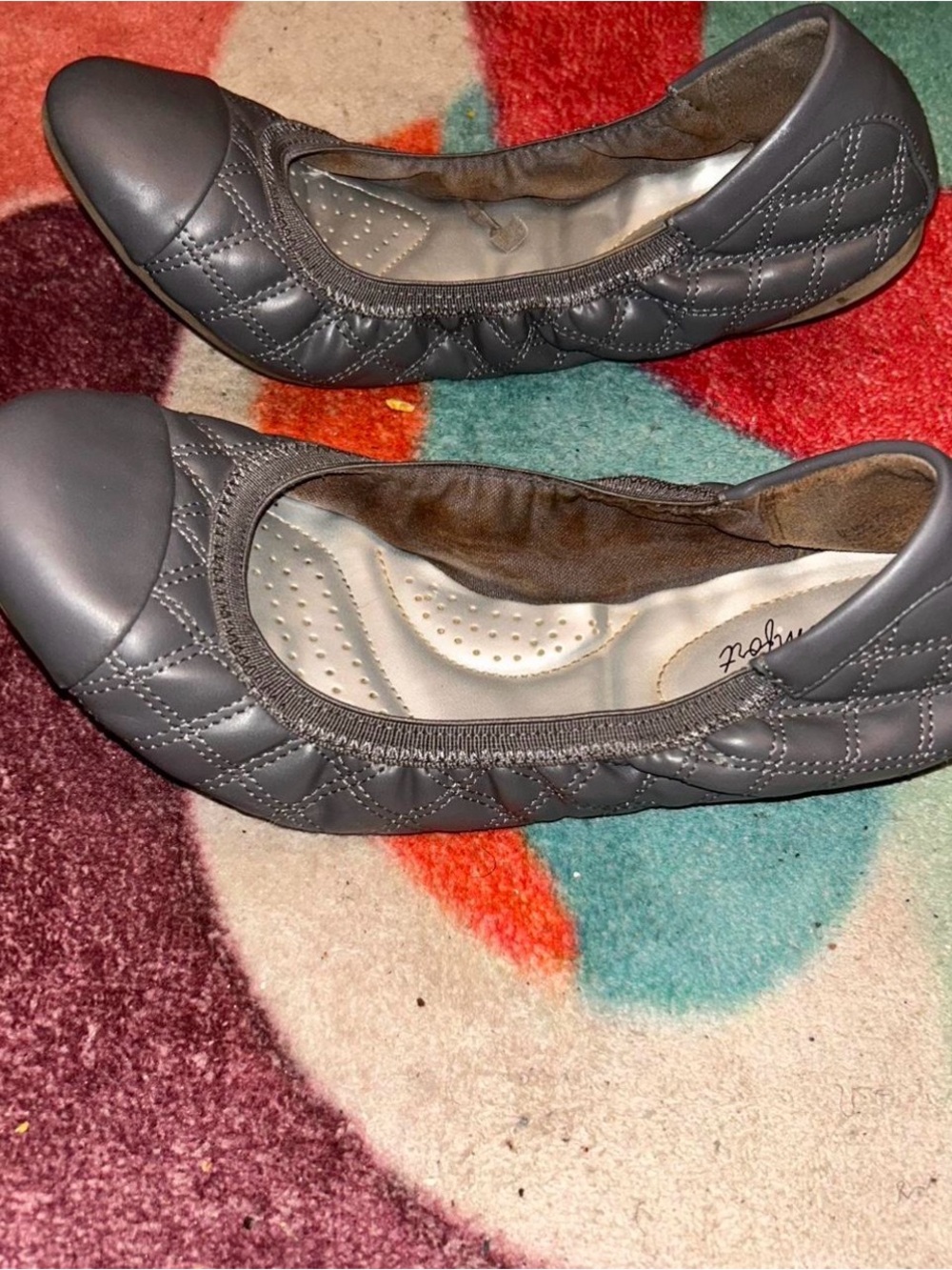 Women's Quilted Gray Ballet Flats - Picture 3 of 5